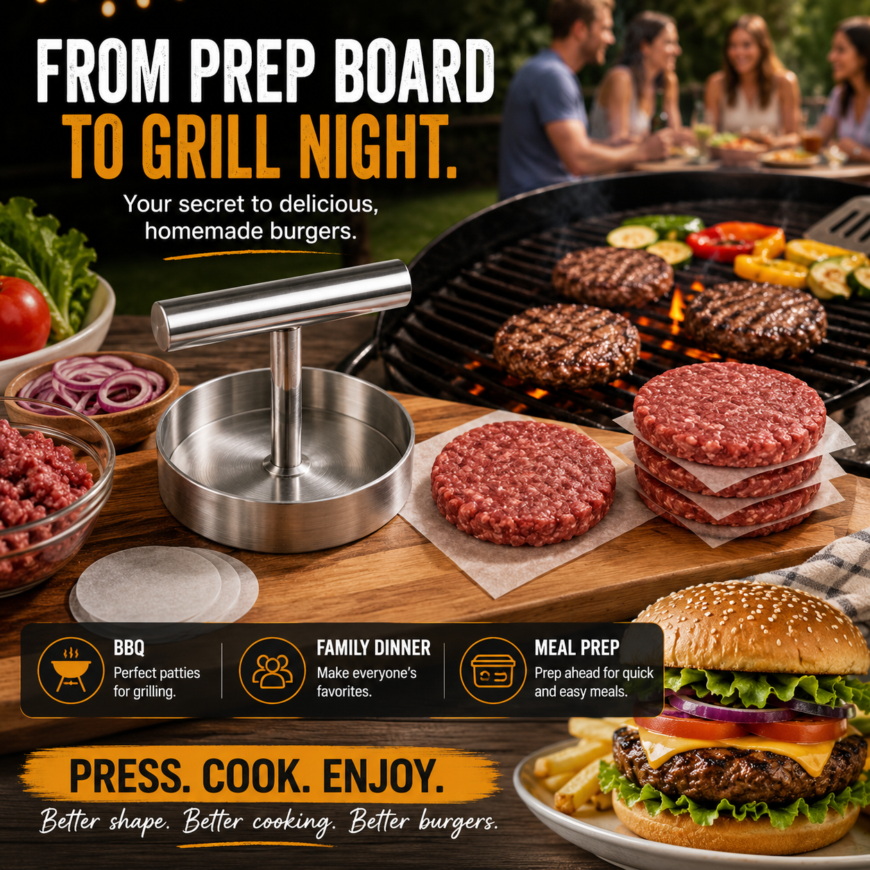 π BBQ FAVORITE | Manual Burger Patty Press β Uniform Round Patties for Grilling, Meal Prep & Home Cooking