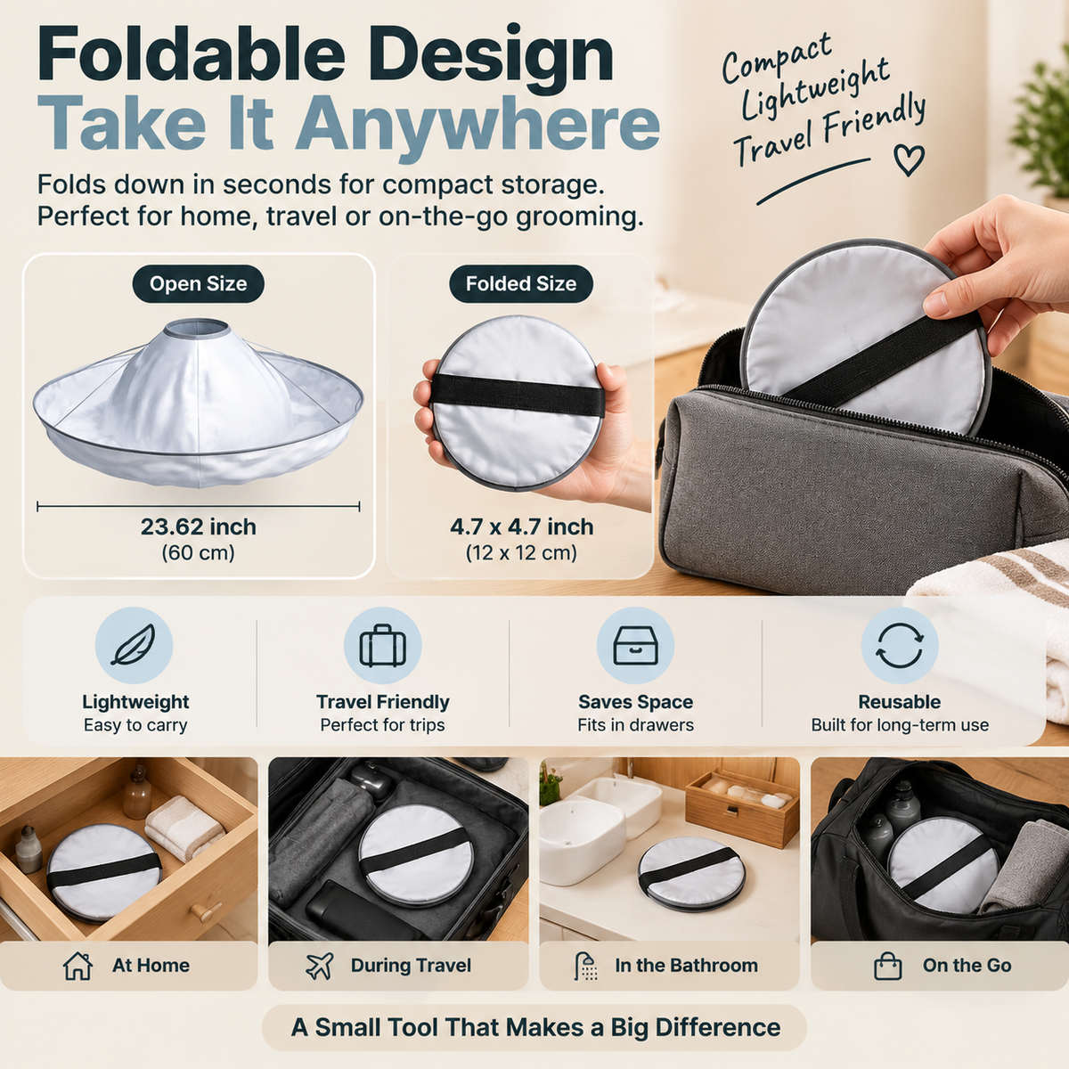Umbrella‑Style Hair Cutting Cape with Memory Steel Ring for Home Grooming
