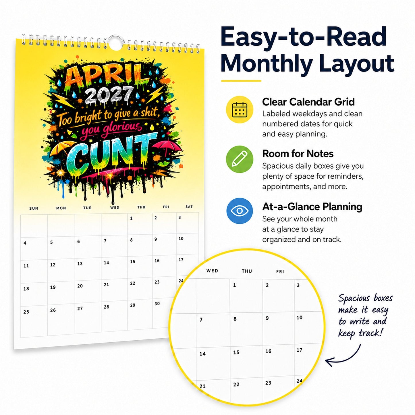 2027 Year of the Cunt Wall Calendar β Bold Graffiti Humor Calendar