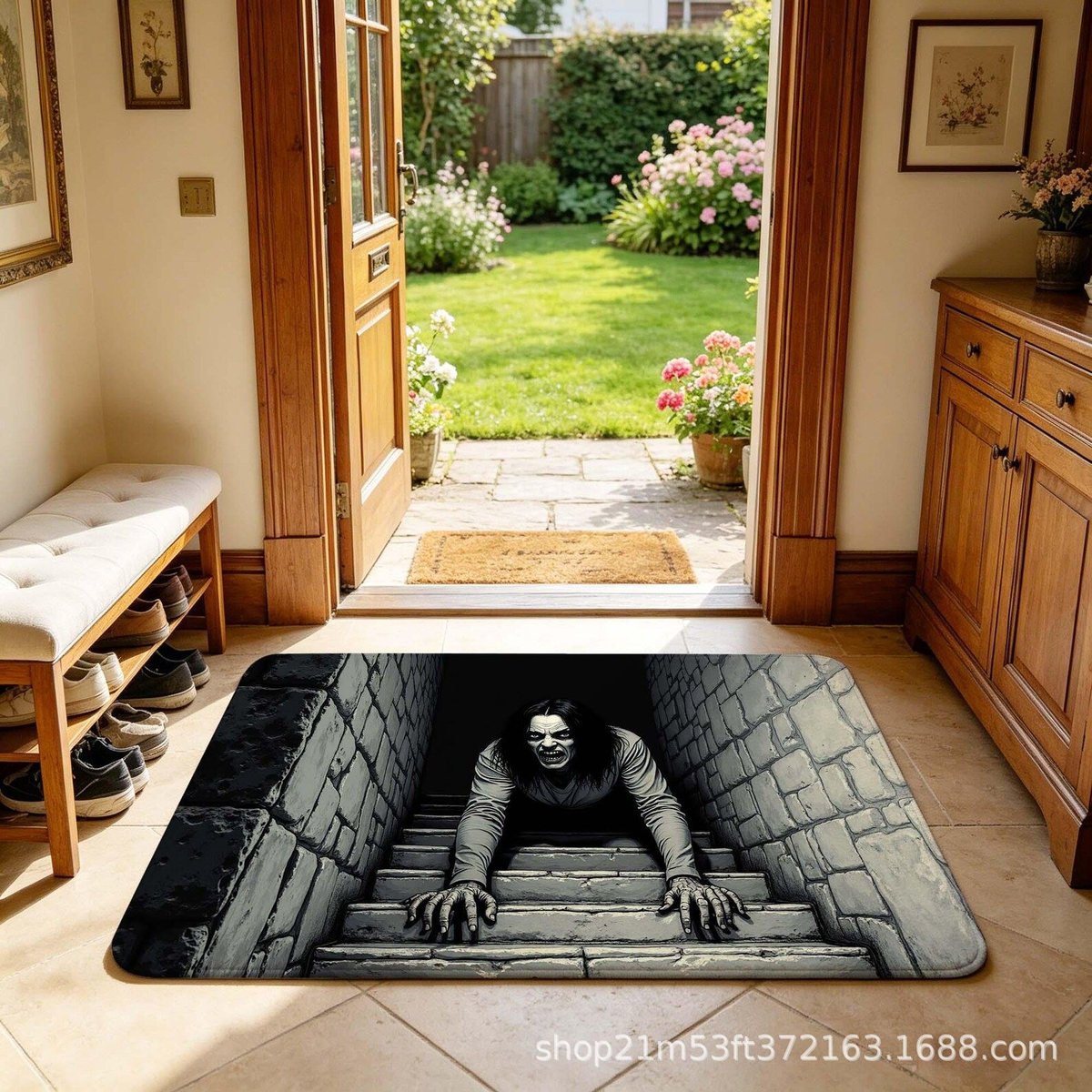 π 3D Skull Trap Door Illusion Mat β Spooky Halloween Entrance Decor