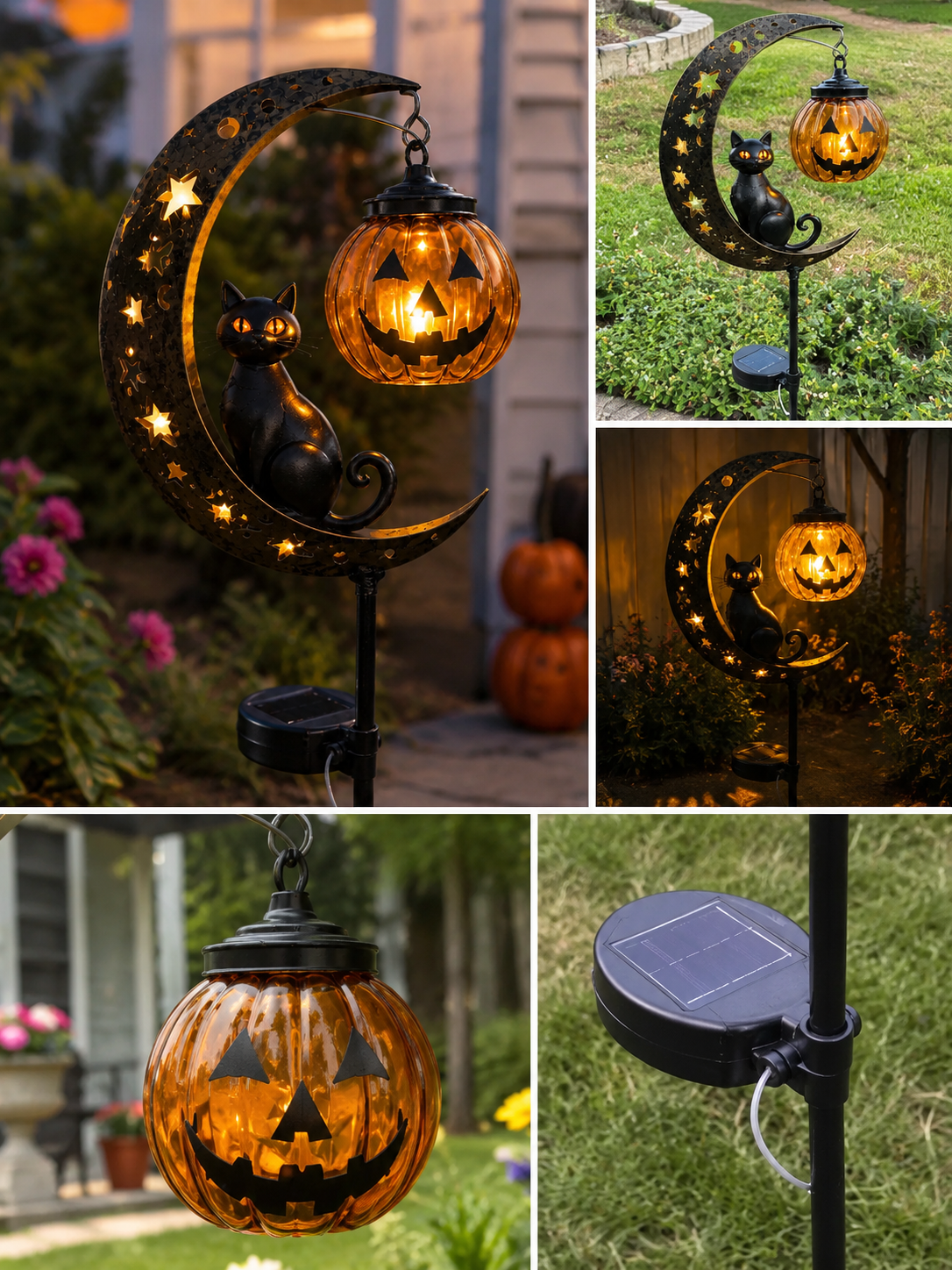 👻Solar Halloween Garden Stake Light with Black Cat & Pumpkin