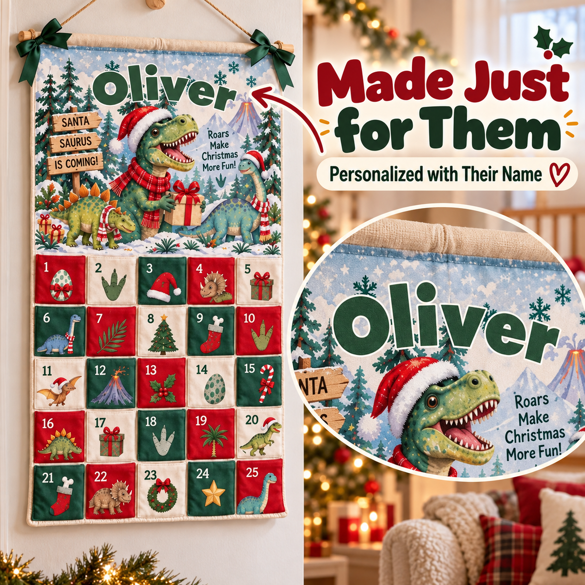 π¦ Personalized Dinosaur Christmas Advent Calendar β A Magical Countdown Made Just for Kids π