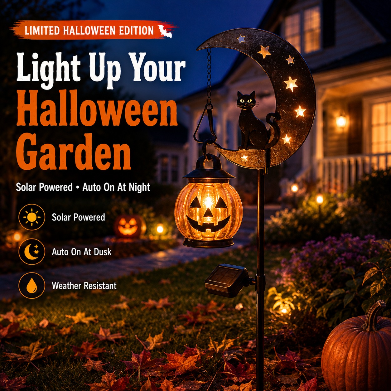 👻Solar Halloween Garden Stake Light with Black Cat & Pumpkin