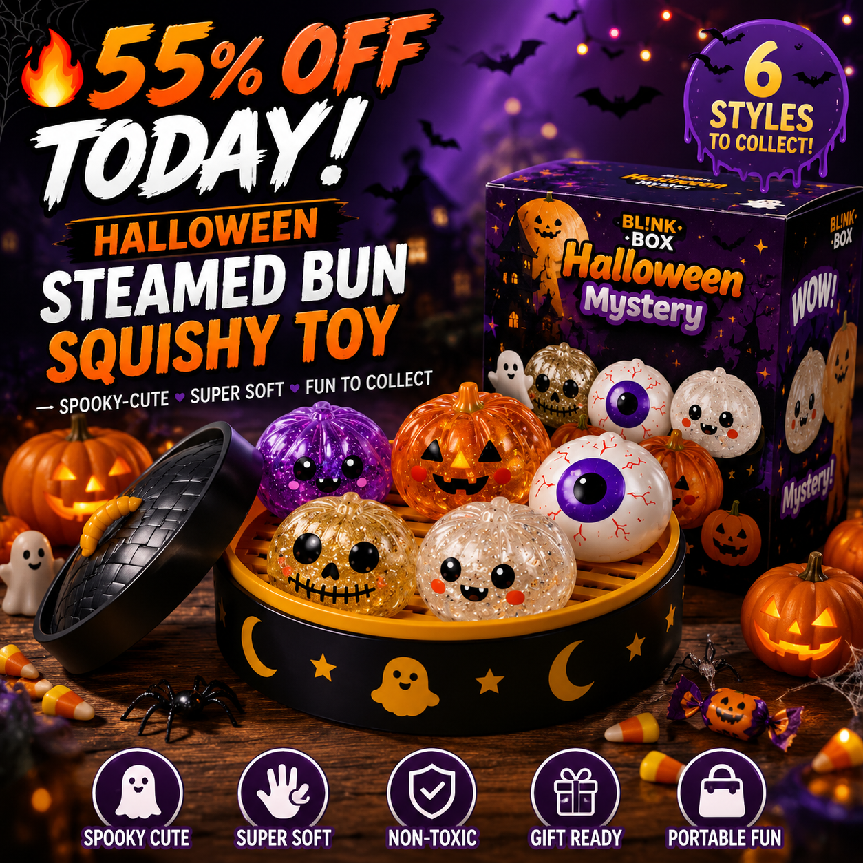 🎃Halloween Steamed Bun Squishy Mystery Box Toy