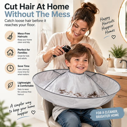 Umbrella‑Style Hair Cutting Cape with Memory Steel Ring for Home Grooming