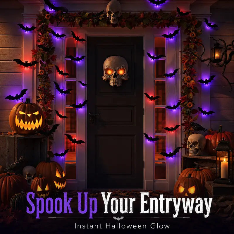 🦇 3D Bat Light Set – Spooky Wall Decor, Easy Stick, 12/24ct