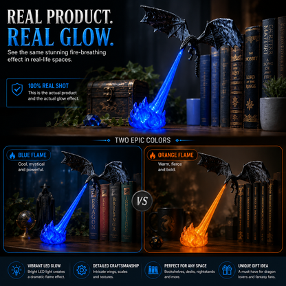3D Fire-Breathing Dragon LED Display – Fantasy Bookshelf Decor with Glowing Flame