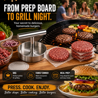 🍔 BBQ FAVORITE | Manual Burger Patty Press – Uniform Round Patties for Grilling, Meal Prep & Home Cooking