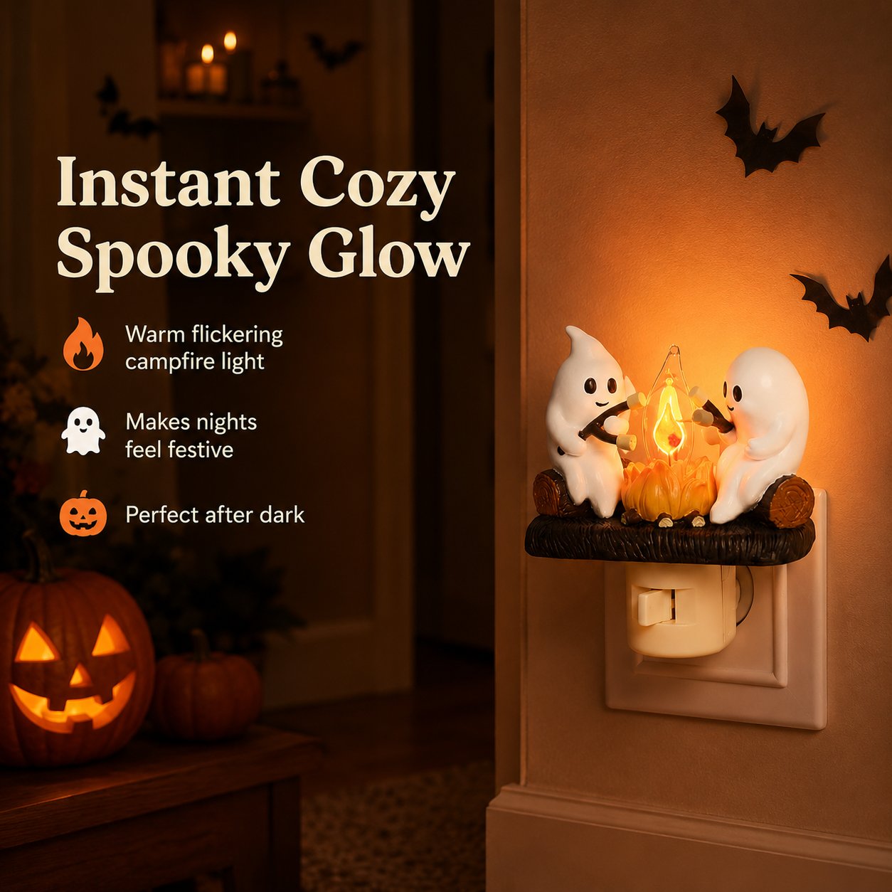 Cute Ghost Campfire Halloween Nightlight