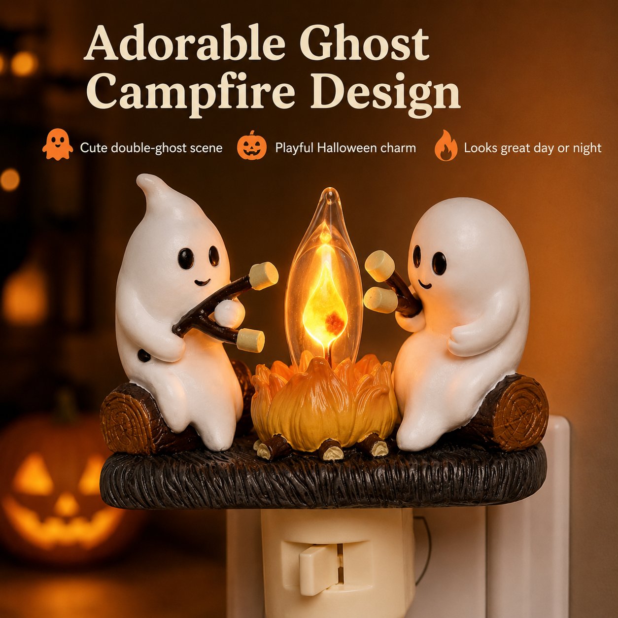 Cute Ghost Campfire Halloween Nightlight