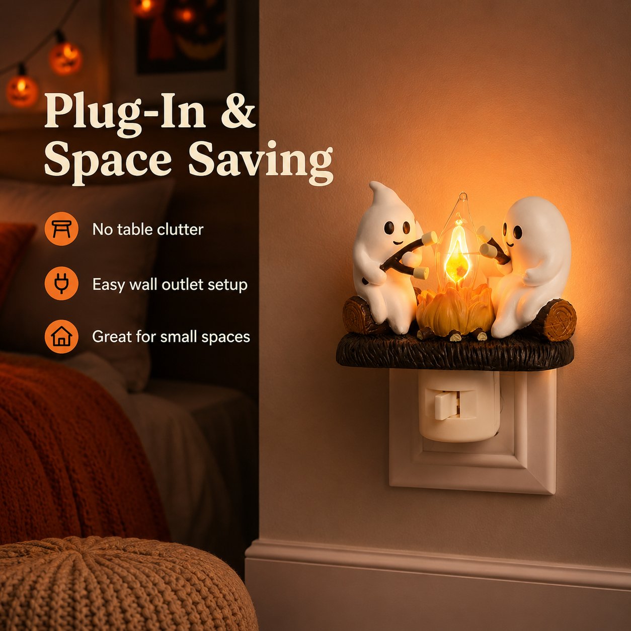 Cute Ghost Campfire Halloween Nightlight