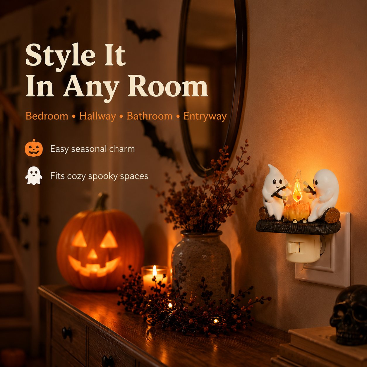 Cute Ghost Campfire Halloween Nightlight