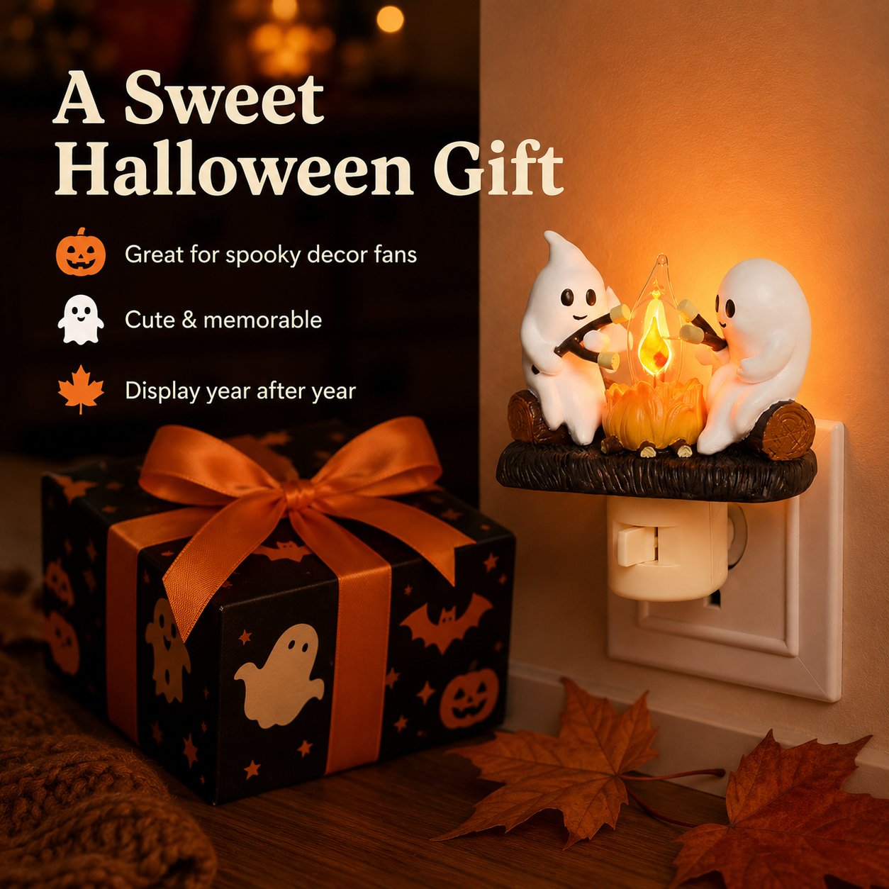 Cute Ghost Campfire Halloween Nightlight