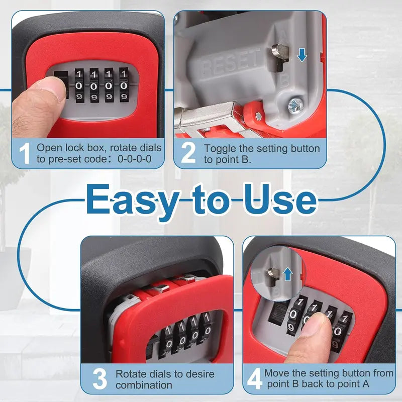 Wall Mount Key Lock Box - 4 Digit Combination Lockbox