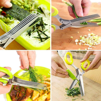 Stainless Steel 5-Blade Herb Scissors with Cleaning Comb