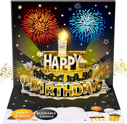 🎂🎉Birthday Cards With Fireworks & Pop Up Cake & Blow-able Music