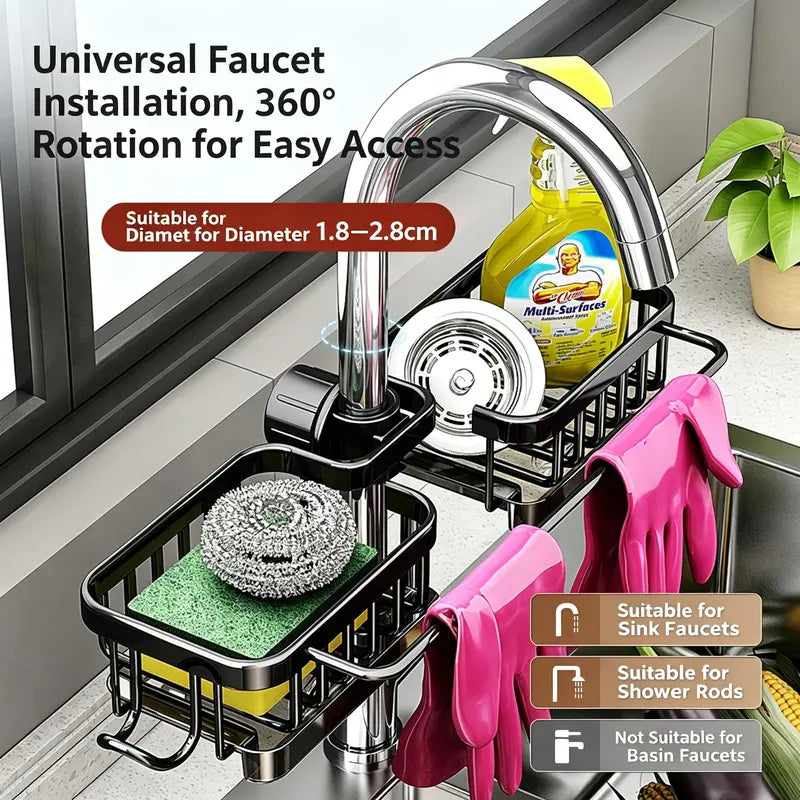 Sink Organizer Rack, Stainless Steel Hanging Faucet Drain Rack with Drip Tray🧽