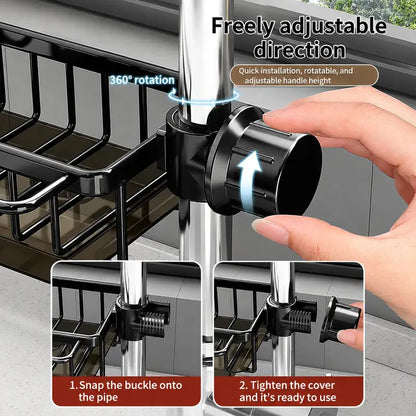 Sink Organizer Rack, Stainless Steel Hanging Faucet Drain Rack with Drip Tray🧽