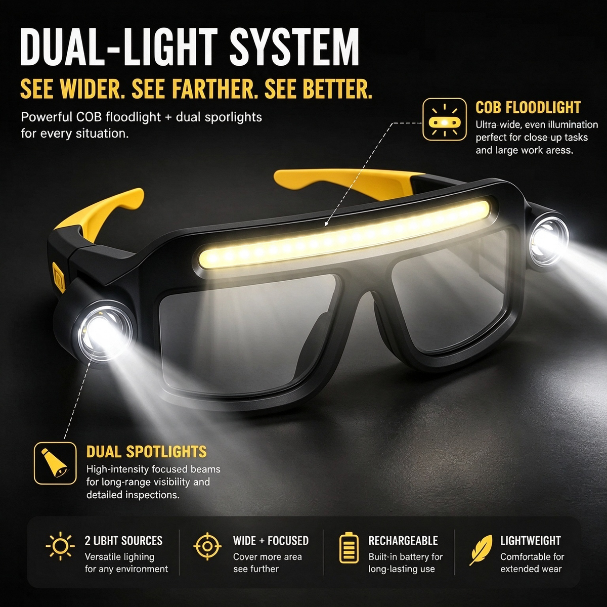Rechargeable LED Headlamp Glasses - Hand-Wave Sense, Type-C USB Charging 🕶️