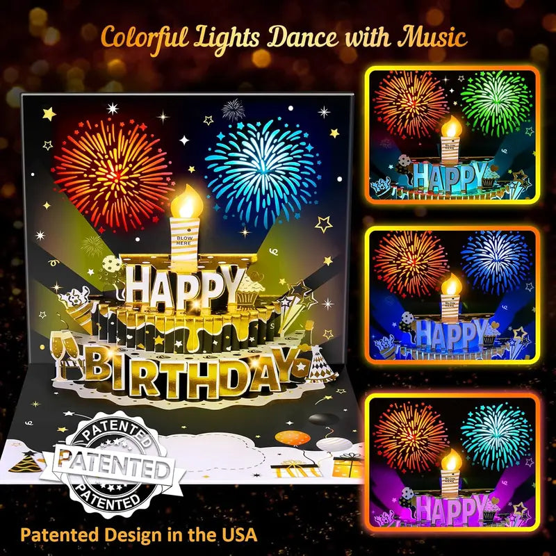 🎂🎉Birthday Cards With Fireworks & Pop Up Cake & Blow-able Music