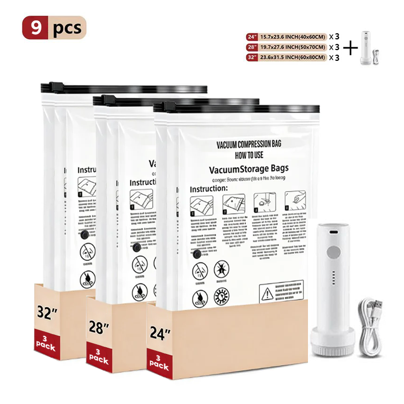 ✈️ Vacuum Compression Storage Bags Set – Pack More, Travel Lighter & Save Closet Space