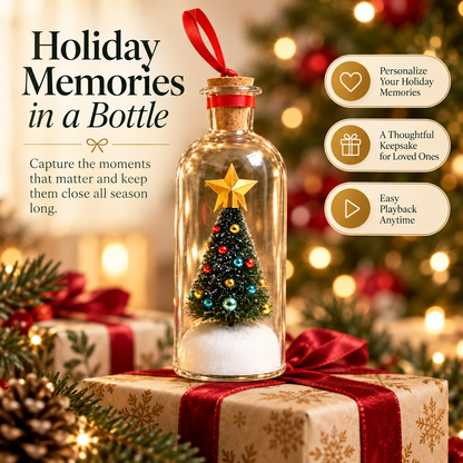 🎄 Recordable Glass Bottle Christmas Ornament, 8in Voice Recording Keepsake, Snowy Tree Scene