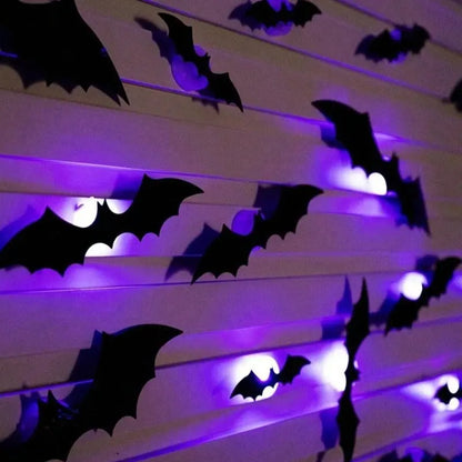 🦇 3D Bat Light Set – Spooky Wall Decor, Easy Stick, 12/24ct
