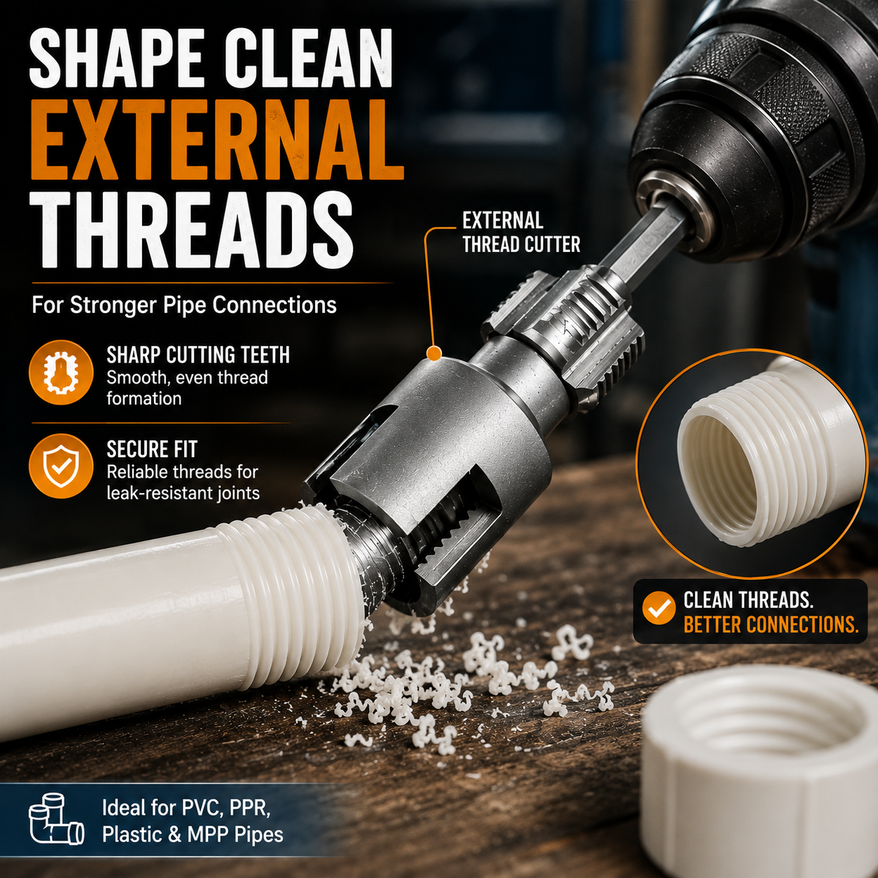 Drill-Powered Pipe Thread Cutting Bit