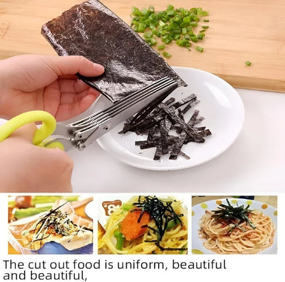 Stainless Steel 5-Blade Herb Scissors with Cleaning Comb