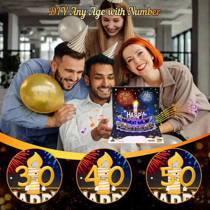 🎂🎉Birthday Cards With Fireworks & Pop Up Cake & Blow-able Music