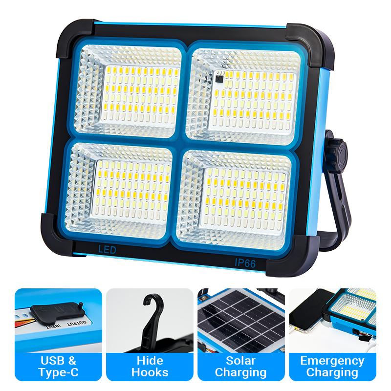 Solar Rechargeable LED Work Light - 288 Super Bright 5730 Beads Floodlight