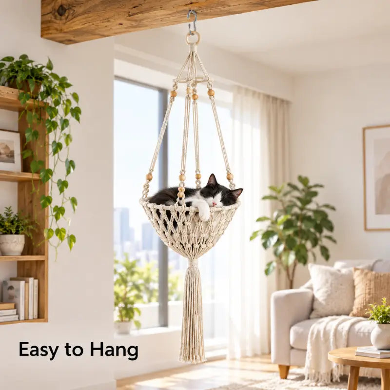 Handwoven Cotton-Rope Hanging Cat Bed for Cozy Elevated Rest