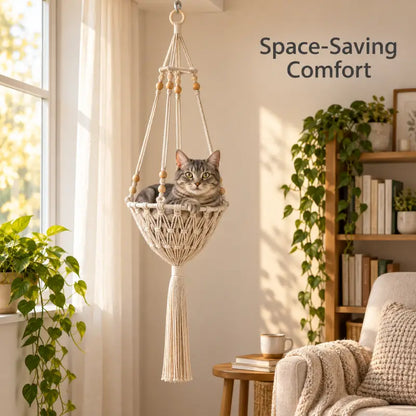 Handwoven Cotton-Rope Hanging Cat Bed for Cozy Elevated Rest