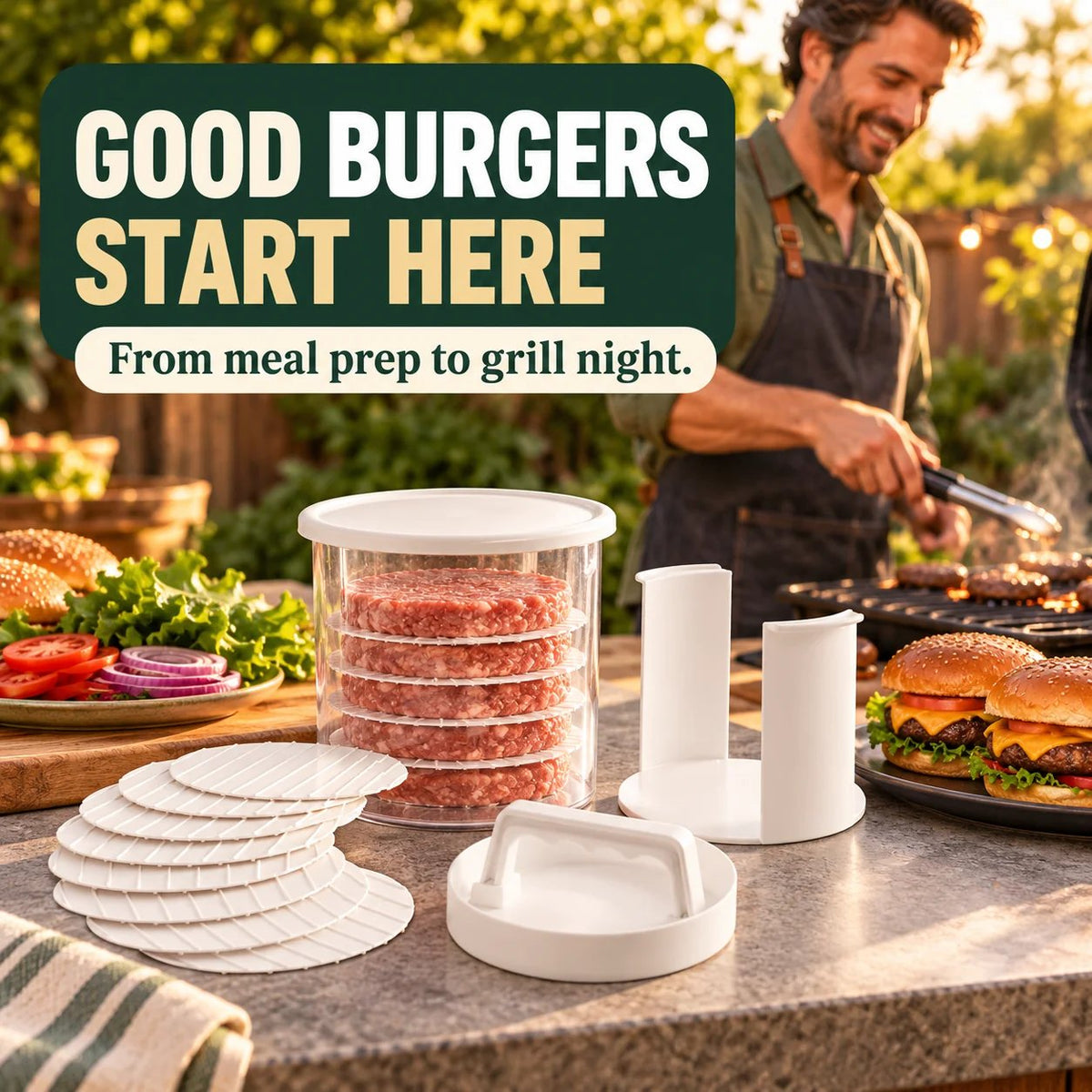🍔Burger Patty Press & Storage Set | Prep, Stack & Chill