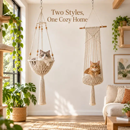 Handwoven Cotton-Rope Hanging Cat Bed for Cozy Elevated Rest