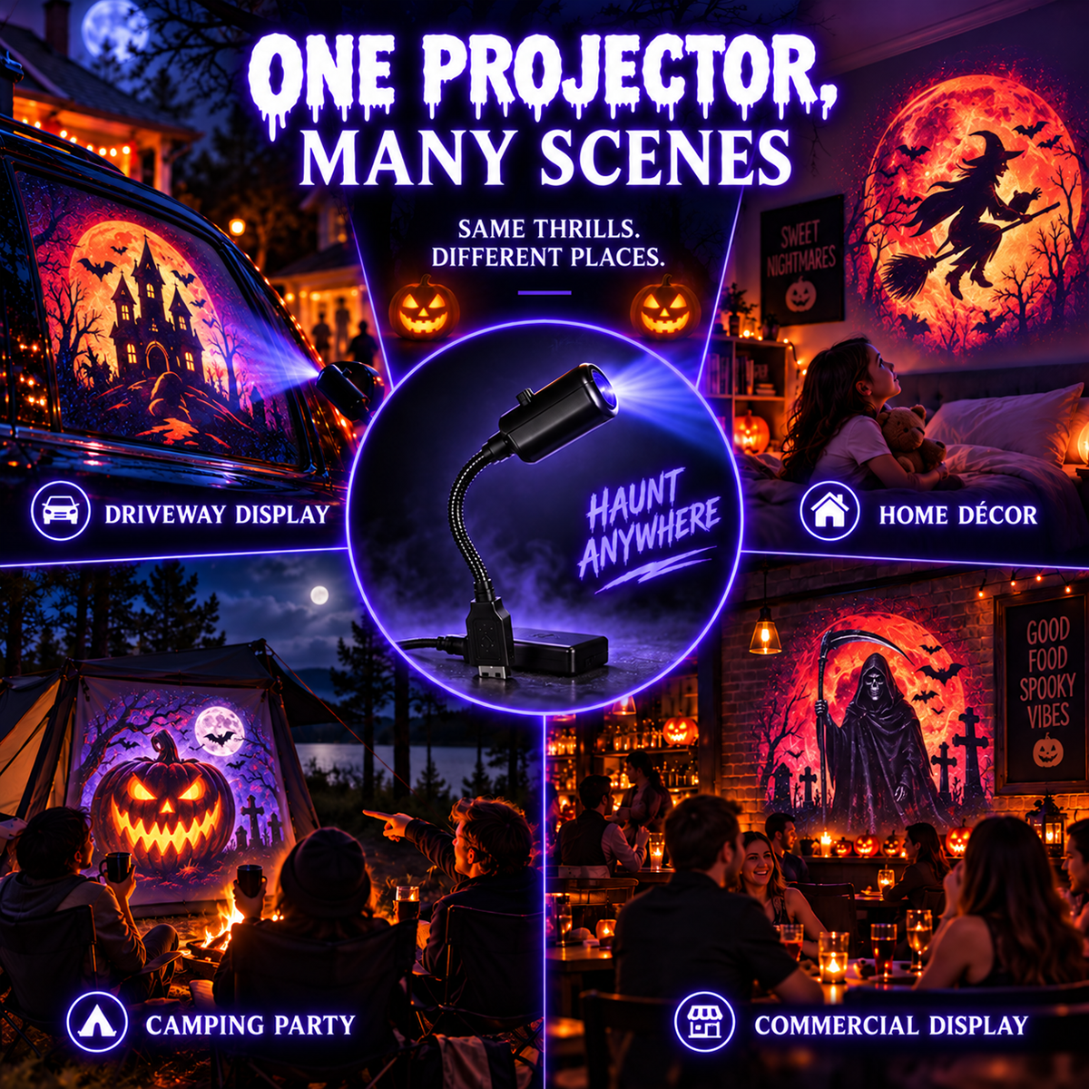 🎃 Halloween Window Projector ✨ 11 Spooky Films USB Powered Holiday Decor