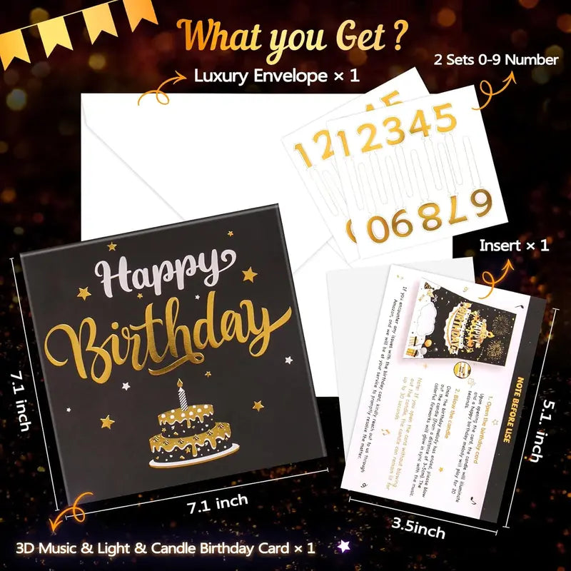 🎂🎉Birthday Cards With Fireworks & Pop Up Cake & Blow-able Music