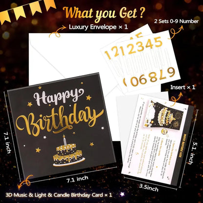 🎂🎉Birthday Cards With Fireworks & Pop Up Cake & Blow-able Music