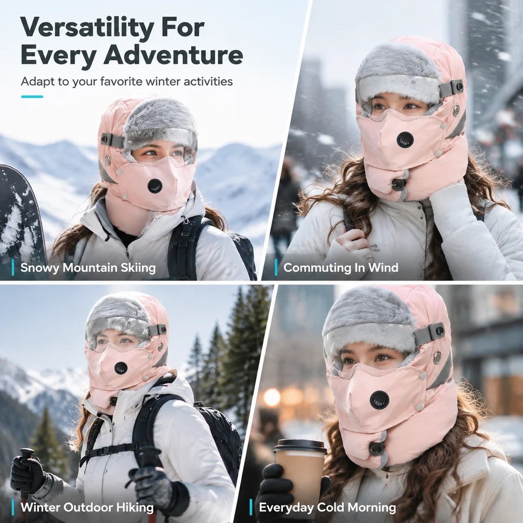 Winter Thermal Ushanka Hat with Detachable Mask and Goggles