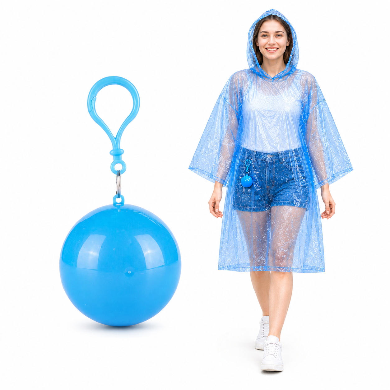 ☔ Portable Rain Poncho Ball Waterproof Hooded Raincoat Clip‑On Case