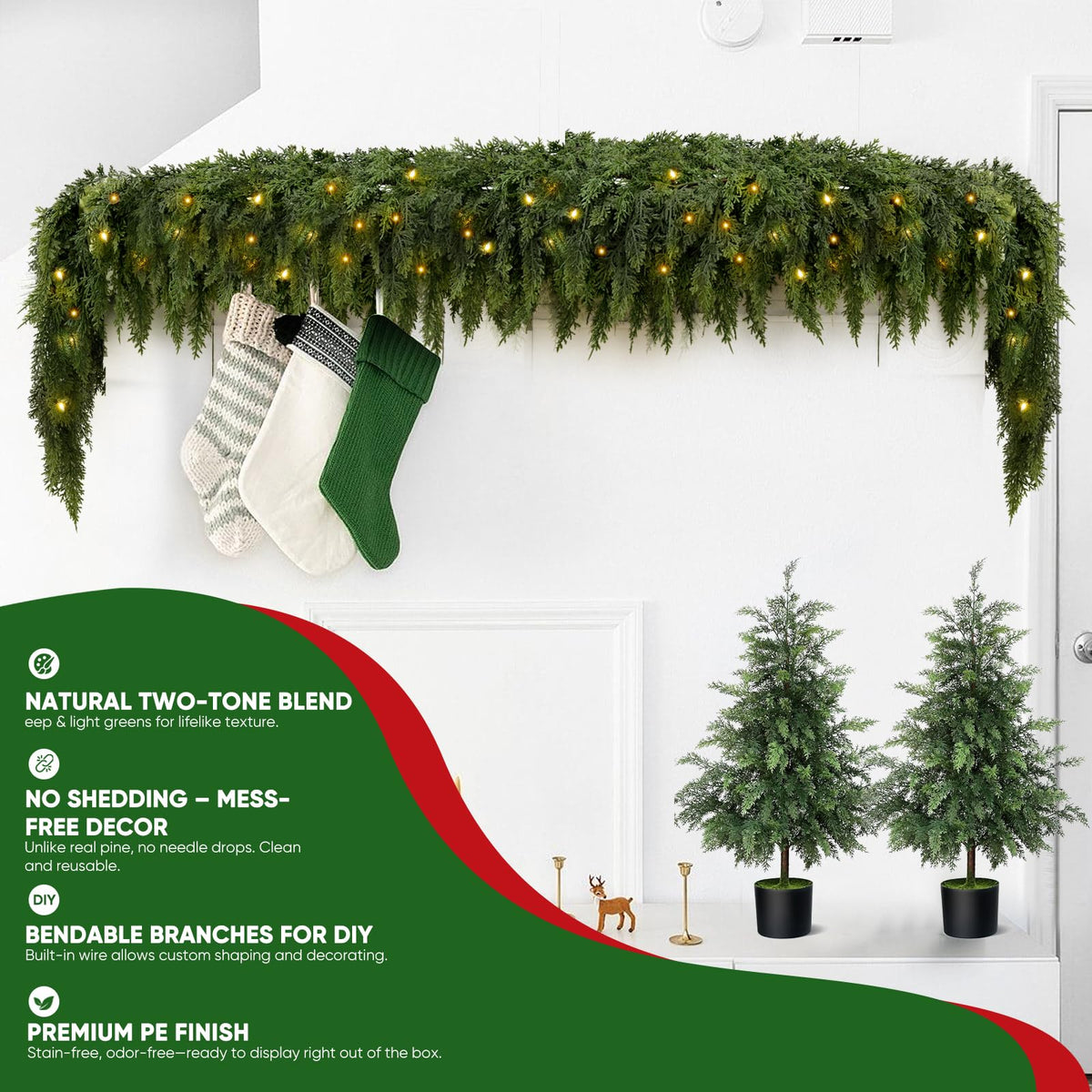 💥 Pre-lit Christmas Cedar Garland