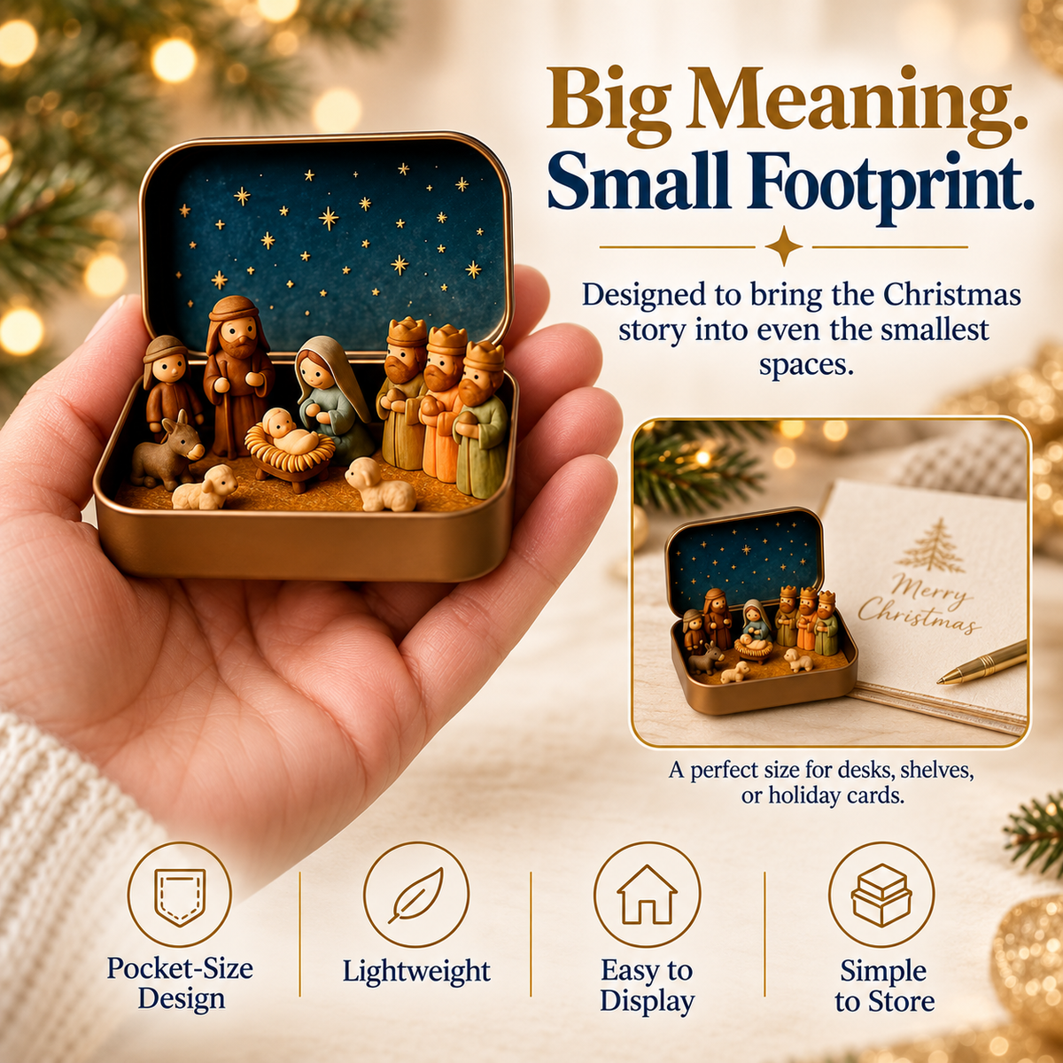 Pocket-Size Mini Nativity Scene Set with Storage Tin