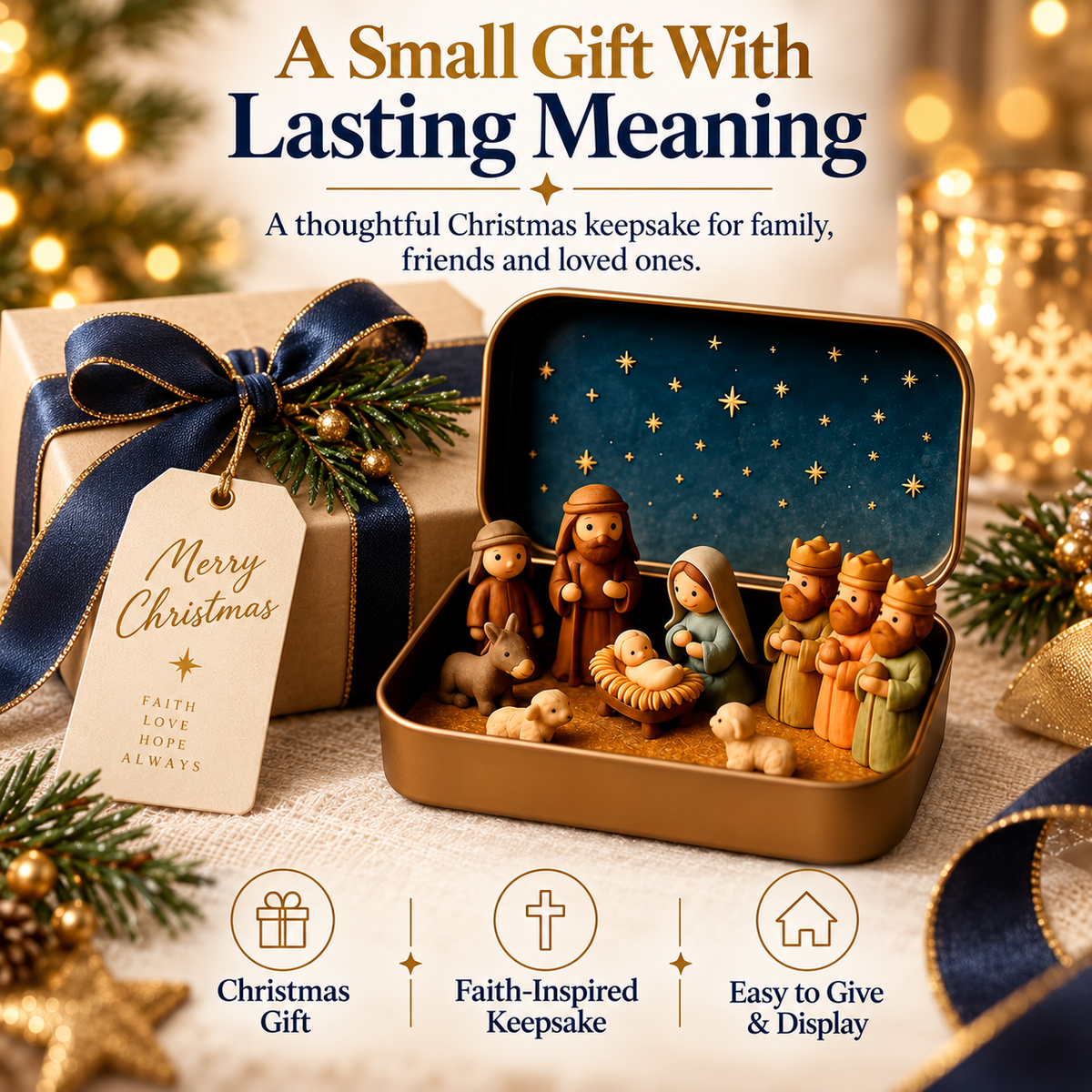 Pocket-Size Mini Nativity Scene Set with Storage Tin