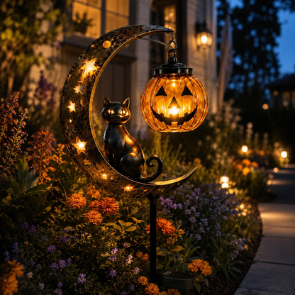 👻Solar Halloween Garden Stake Light with Black Cat & Pumpkin