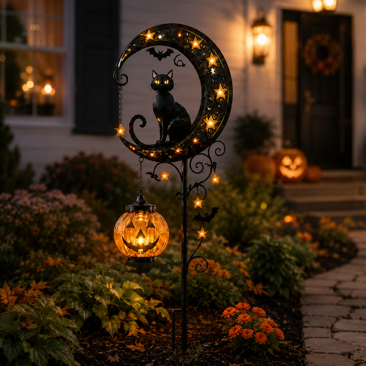 👻Solar Halloween Garden Stake Light with Black Cat & Pumpkin