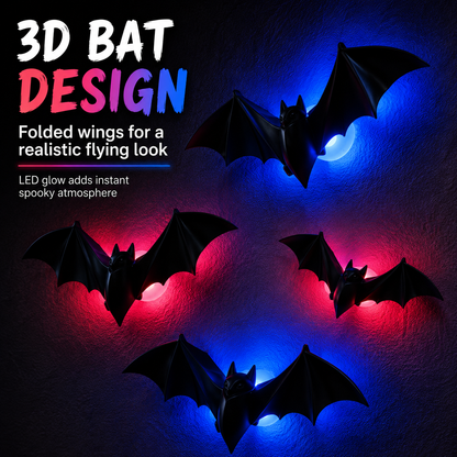 🦇 3D Bat Light Set – Spooky Wall Decor, Easy Stick, 12/24ct