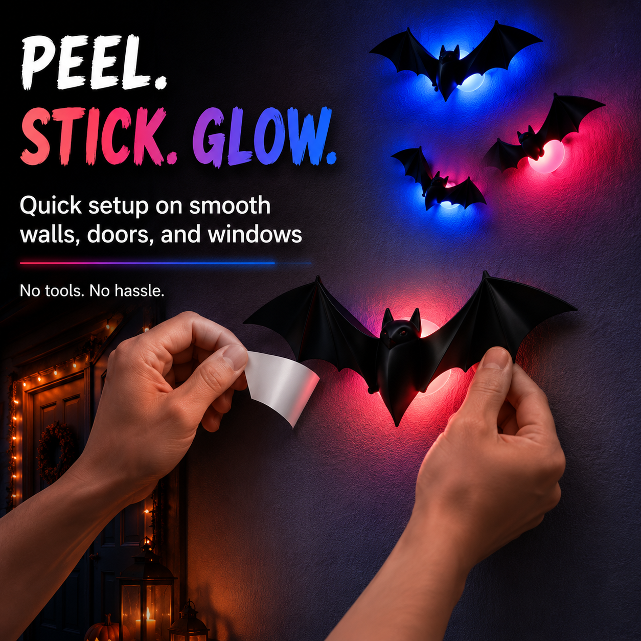 🦇 3D Bat Light Set – Spooky Wall Decor, Easy Stick, 12/24ct