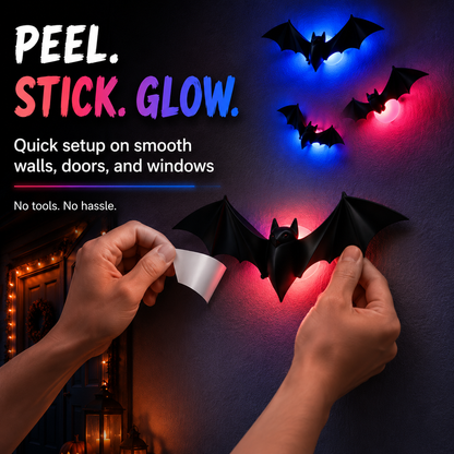 🦇 3D Bat Light Set – Spooky Wall Decor, Easy Stick, 12/24ct