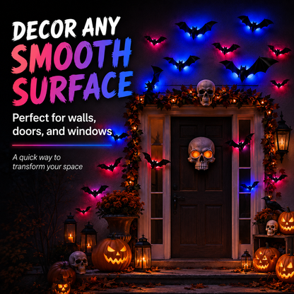 🦇 3D Bat Light Set – Spooky Wall Decor, Easy Stick, 12/24ct