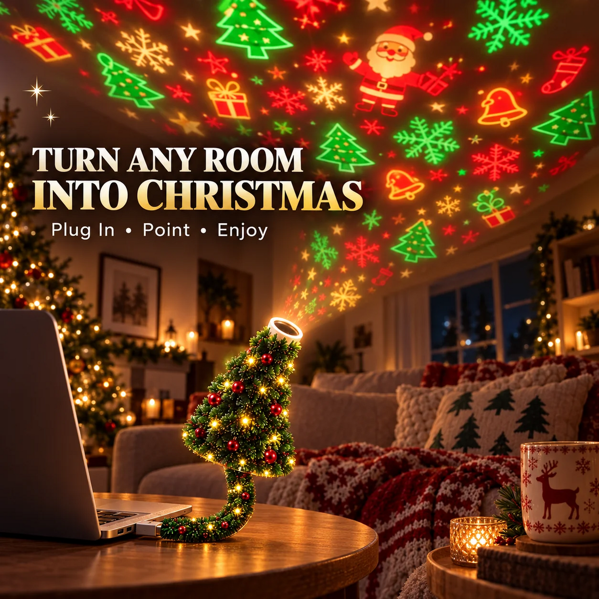 Christmas Tree Projection Light|6+ Holiday Pattern Ceiling Lamp